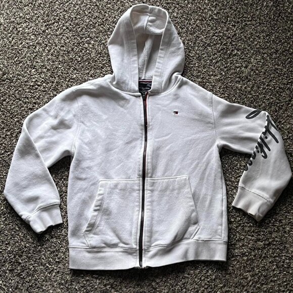 Tommy Hilfiger Tops - Tommy Hilfiger Zip Up Hoodie Womens Medium White 100% Cotton Long Sleeve Preppy